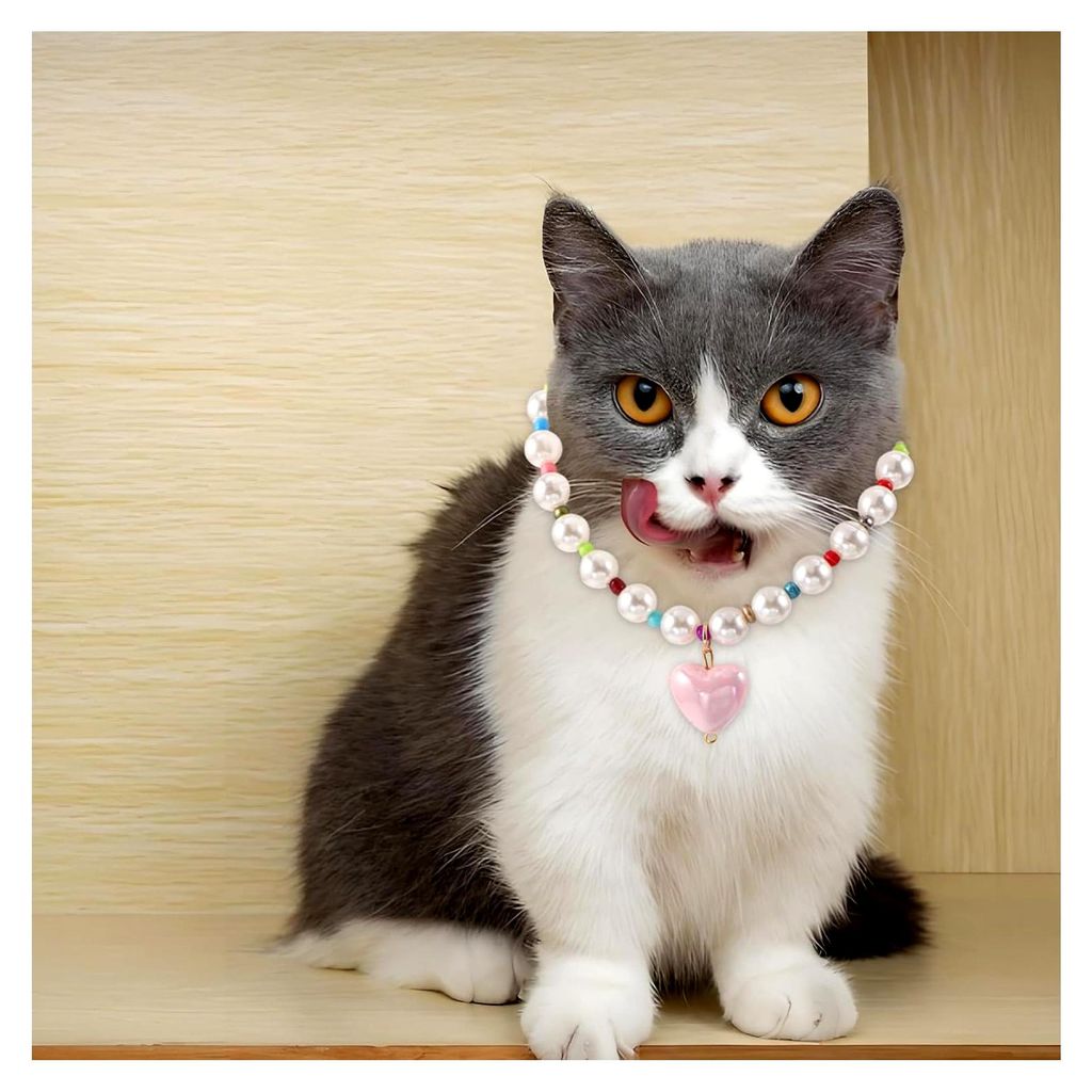 Bunte Perlenkette mit Süßigkeiten für Hunde, Herzanhänger, Haustierschmuck, verstellbar, leicht für kleine Haustiere, Hochzeitsparty-Kostüm, L