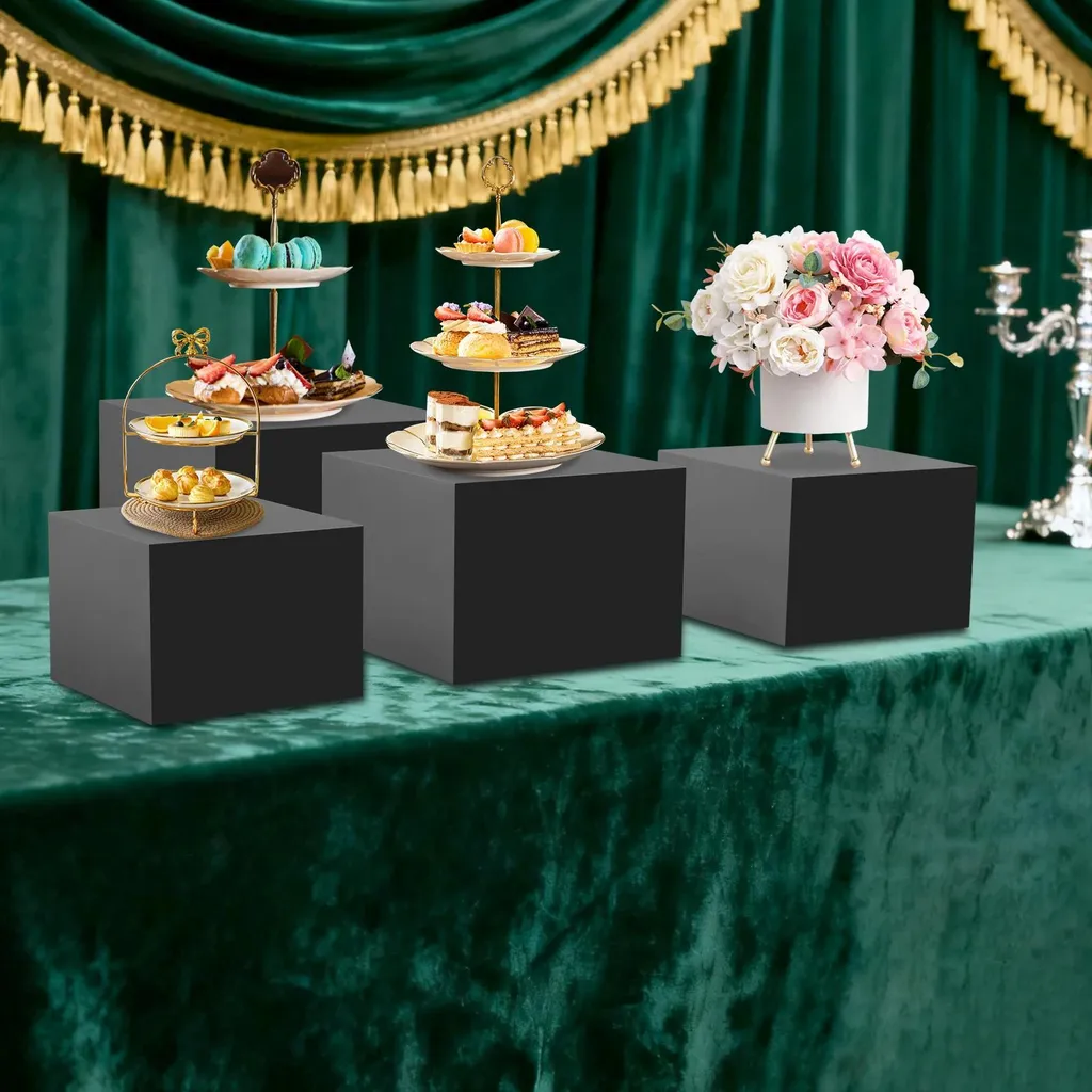 Ensemble présentoir gâteau noir 4 niveaux en métal robuste empilable
