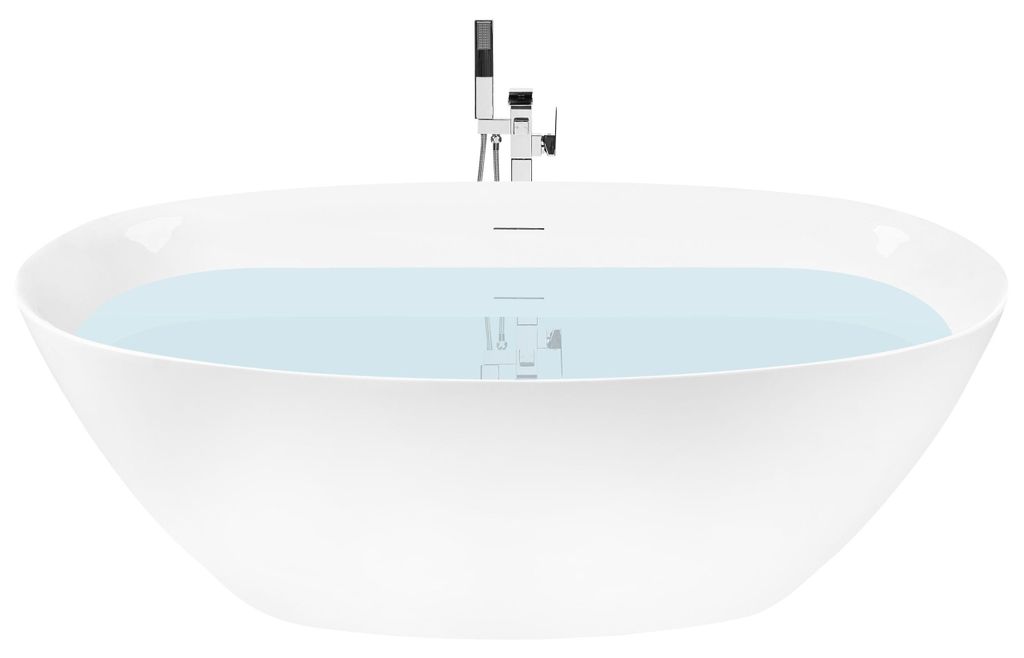 BELIANI Badewanne Weiß Acryl Oval Freistehend 170 x 74 cm mit Überlauf Ablaufgarnitur ohne Armatur s Modernes Design für 1 Person