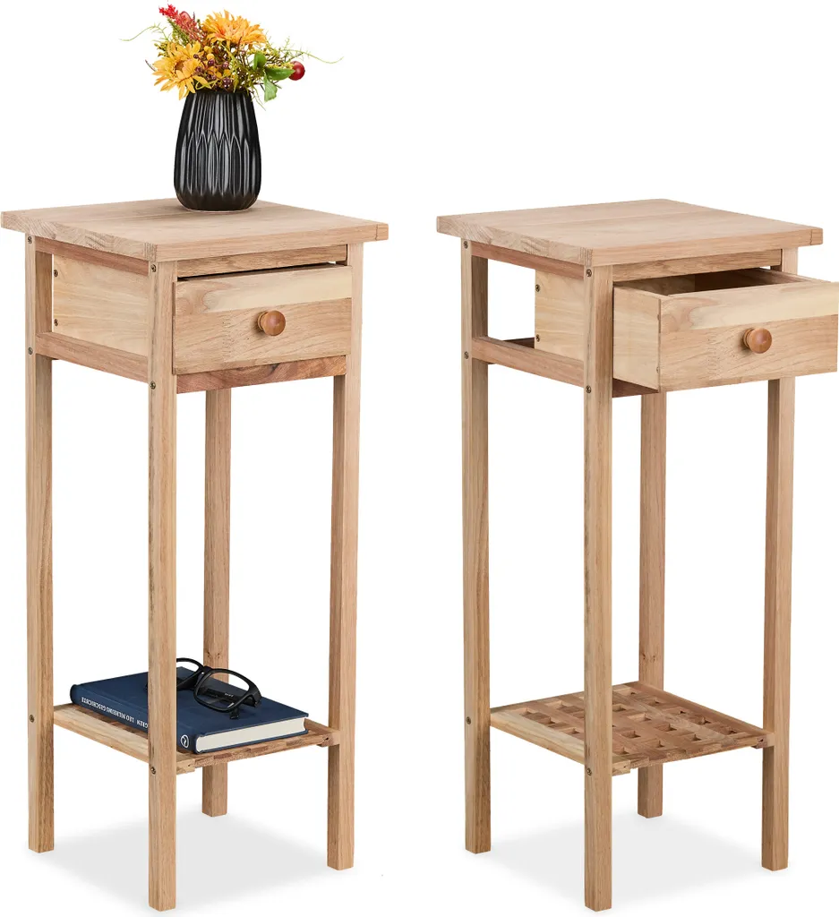 Relaxdays Table de téléphone en bois lot de 2 bout de canapé marron
