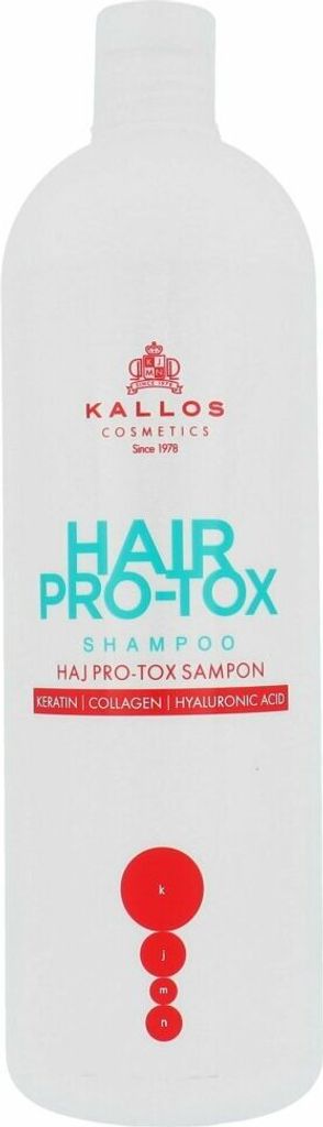 A white bottle of Kallos Hair Pro-Tox Shampoo.