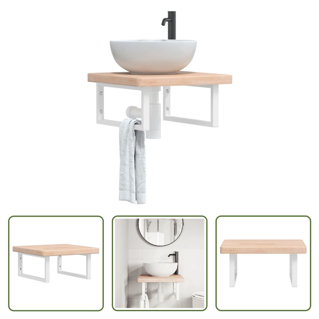 The Living Store Waschtischplatte mit Halterung Stahl und Massivholz Eiche