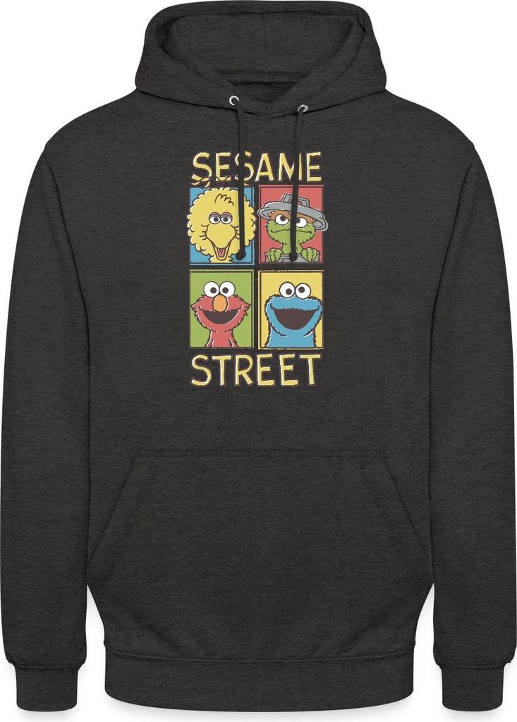 Spreadshirt Sesamstraße Bibo, Oscar, Elmo, Krümelmonster Uni Hoodie, S, Anthrazit