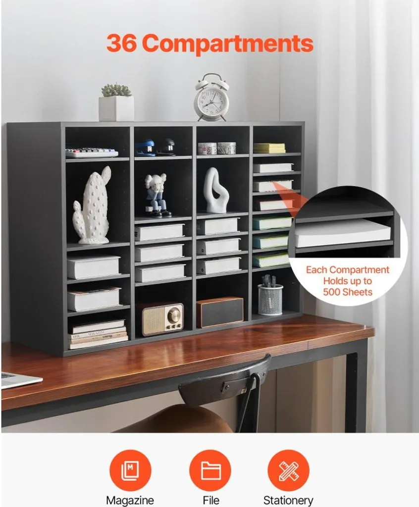 Organiseur littéraire porte-lettres 36 cases en bois gris modulable