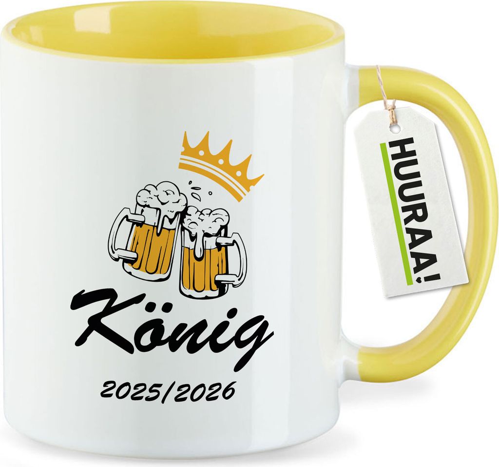 Huuraa Kaffeetasse König 2025/26 Schützenfest 330ml Gelb Keramik Kaffeebecher Geschenkidee