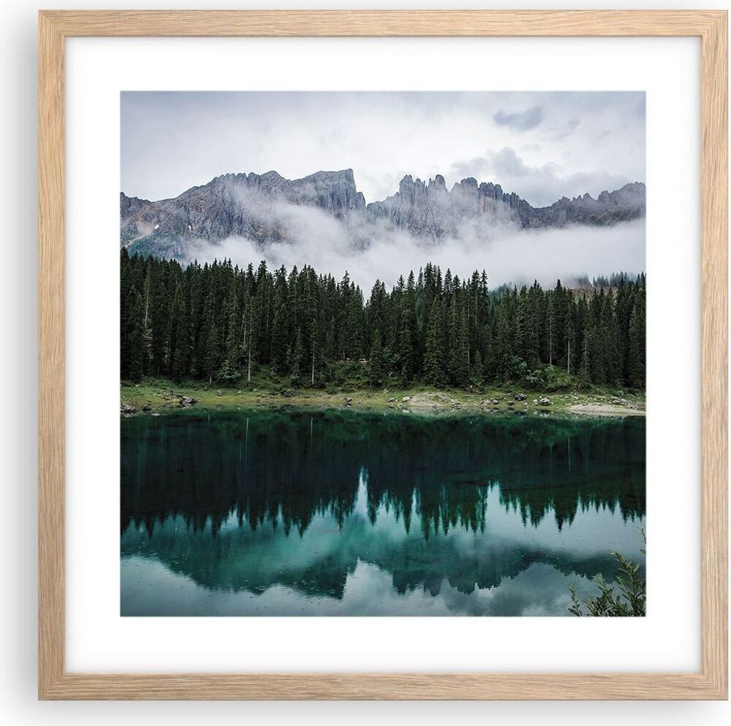Gerahmtes Poster - Rahmen in heller Eiche - Landschaft Berge Wolken - 40x40 cm - Wand Bild - Wanddeko - Wandbilder - Kunstposter - Wandposter - Bil...