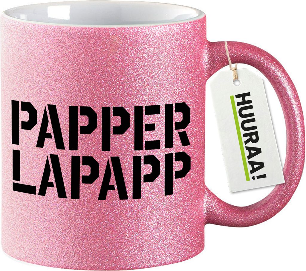 Huuraa Glitzertasse Papperlapapp Schriftzug 330ml Pink Keramik Kaffeebecher Geschenkidee