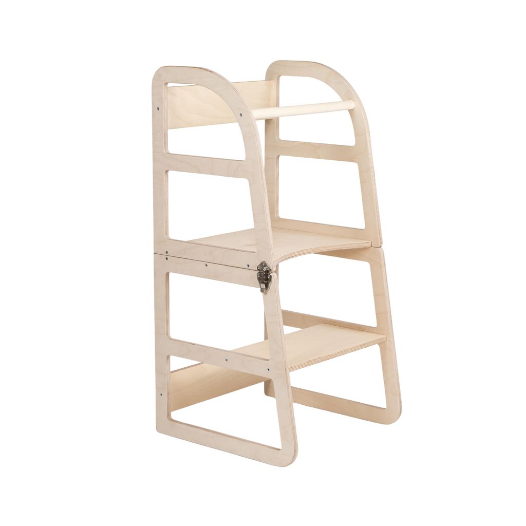 leg&go Verstellbarer Lernturm 2-in-1, Montessori Lernturm für Kinder, Naturholz