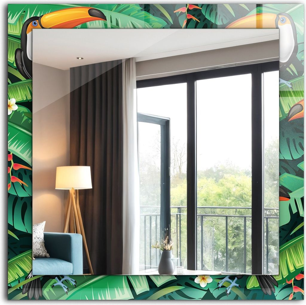 Dekorativer Wandspiegel - Bedruckter Spiegel - Motiv - 60x60 cm - Tukan Verlässt Den Dschungel