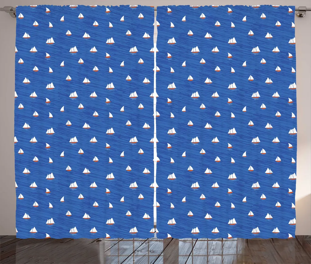 Rideau rustique à motifs marins avec boucles et crochets - 280x225 cm bleu