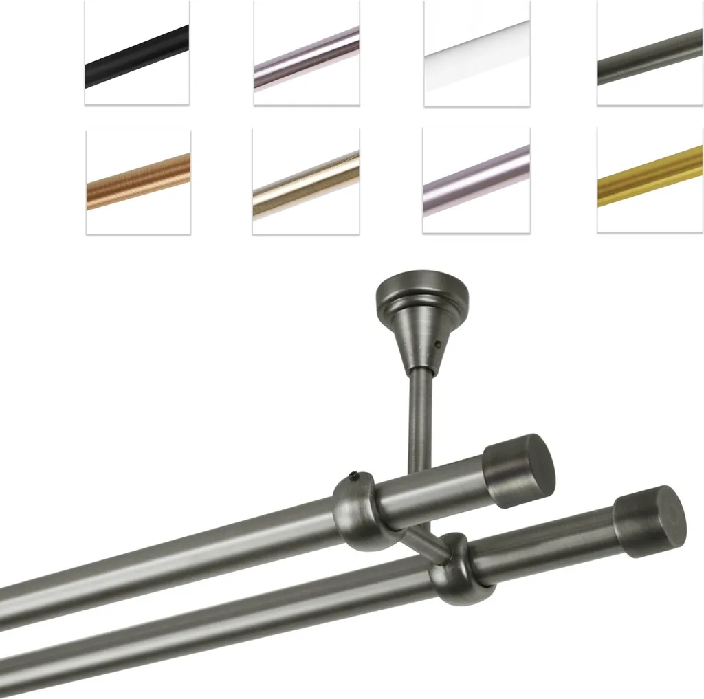 Kit Bastone Doppio Tende 200cm Acciaio Antico Montaggio a Soffitto