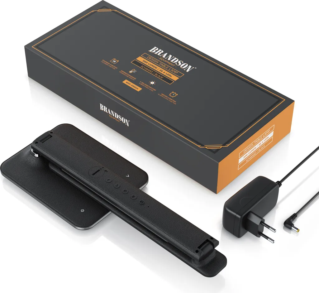Brandson Lampe de Bureau LED Dimmable Aspect Cuir avec Calendrier LCD