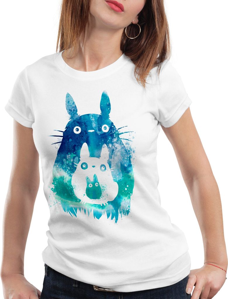 style3 Totoro Wasserfarben Damen T-Shirt neko mein nachbar anime tonari no, Größe:M