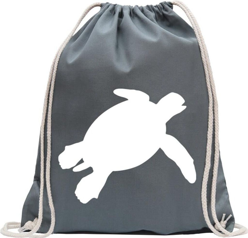 Kiwistar - Turnbeutel - stahlgrau - Schildkröte Silhouette - Fun Rucksack Sport Beutel Gymsack Baumwolle mit Ziehgurt