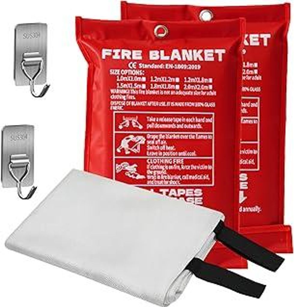 Xylota Feuerlöscher Löschdecke Küche-2 Stück Feuerlöscher Löschdecke Küche Camping, 1m x 1m Glasfaser. DIN EN 1869:2019. Brandschutzdecke f...