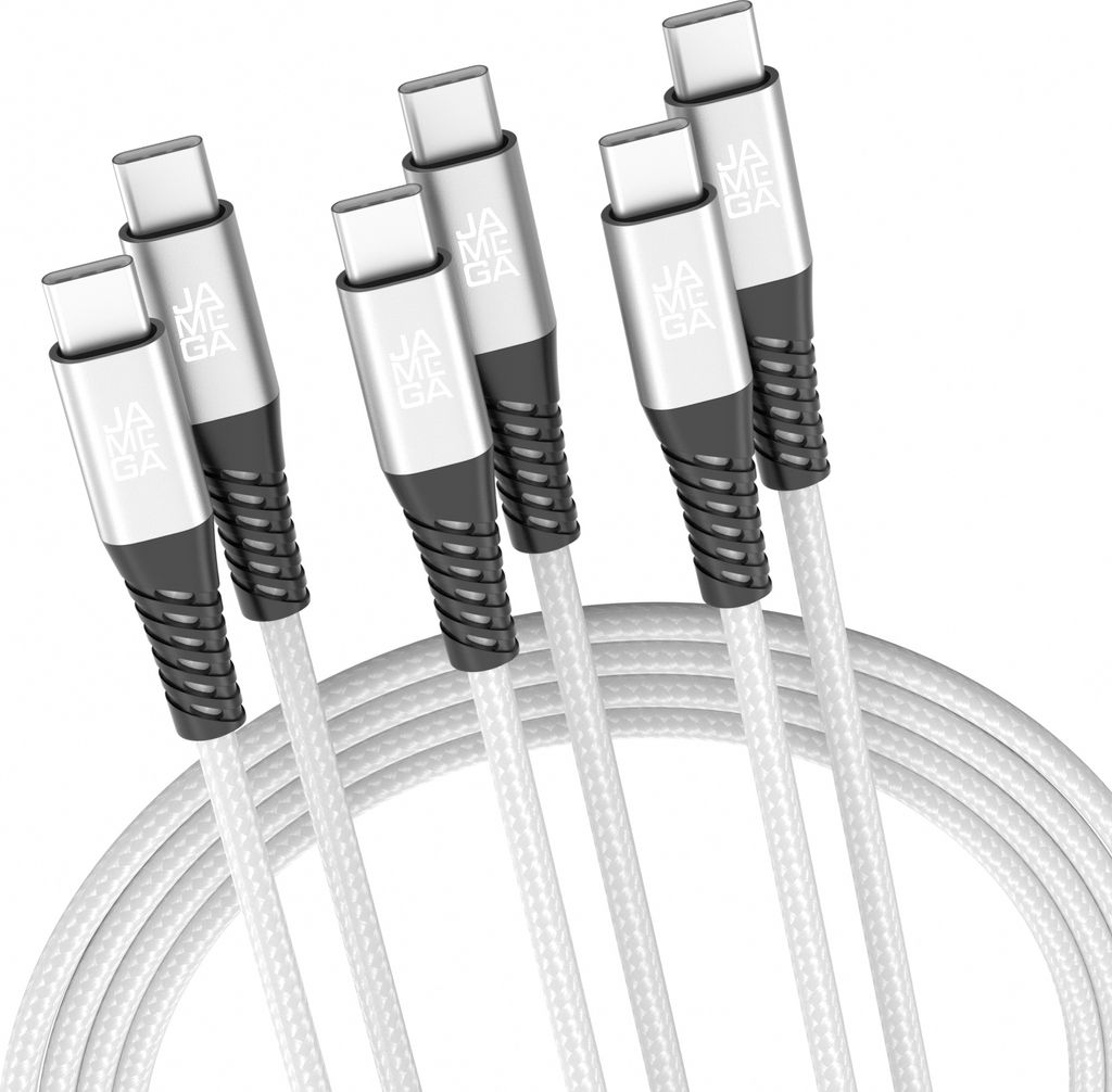 USB-C zu USB-C Kabel 480mbps 60W mit Metall Stecker Robustes Kabel in Weiß 2m 3er Set
