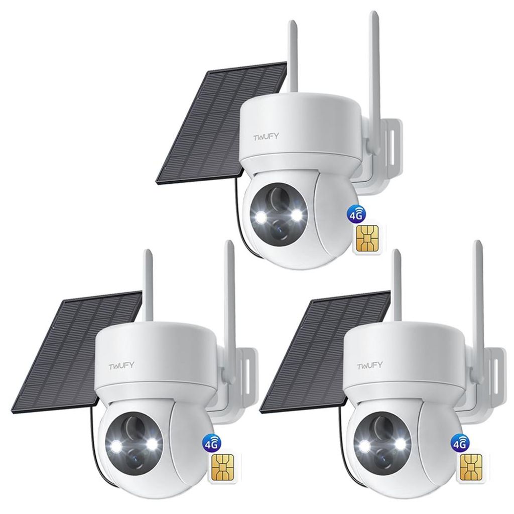 3 Stück 4G LTE Überwachungskamera Aussen Solar Akku 2K Kamera Überwachung mit SIM Karte Kabellos IP Kamera Ohne WLAN PTZ PIR Erkennung Farb-Nach...