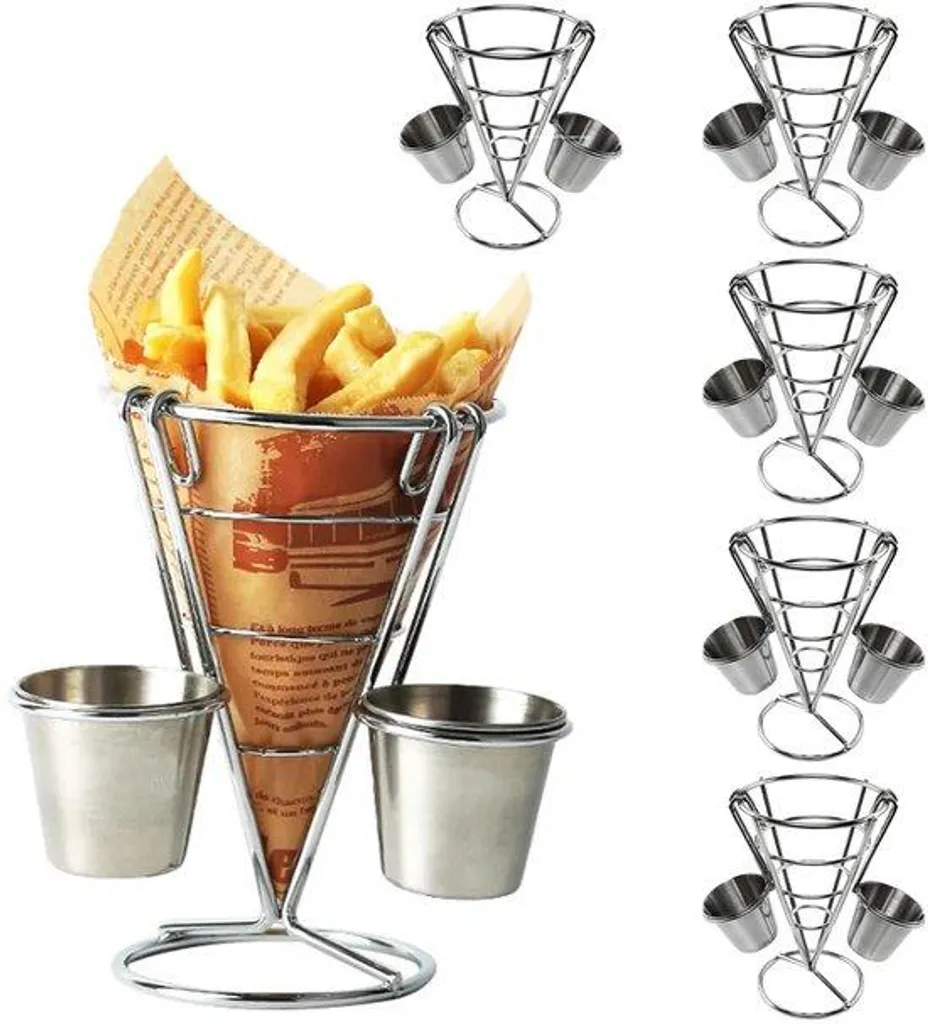 Lot de 6 paniers à frites en acier inoxydable avec coupelles 14,5x10cm