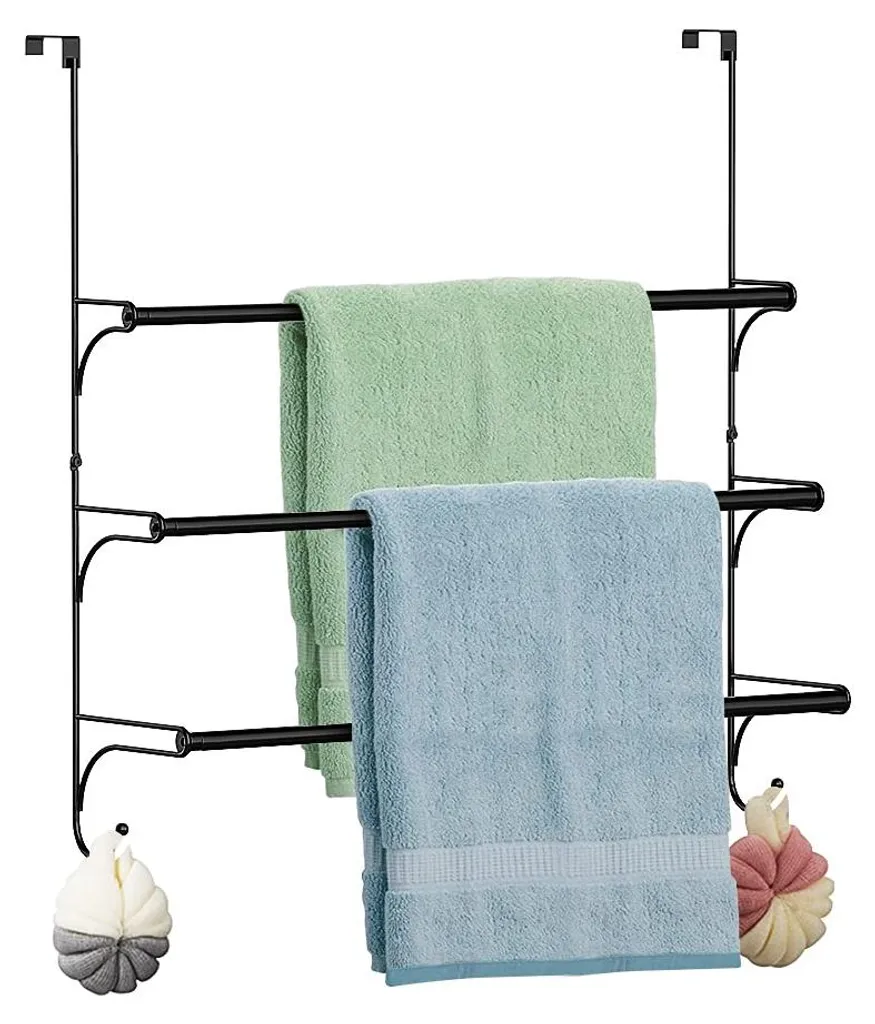 Porte-serviette pour petite salle de bain noir inox 3 barres sans trou