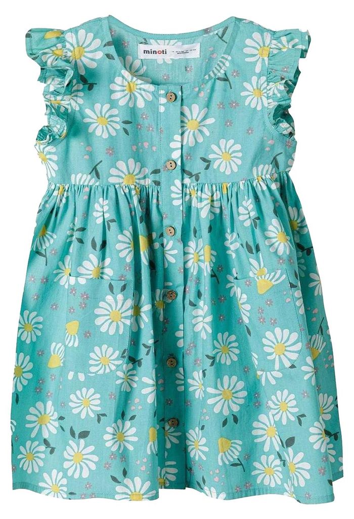 Minoti - Kleid für Mädchen, Rüschen MN106 (74) (Grün/Weiß/Bunt)