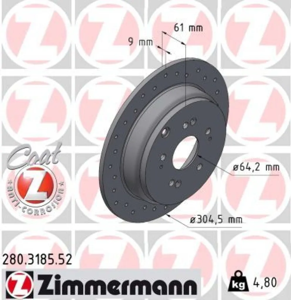 Disque de Frein Sport Z Arrière Zimmermann 280.3185.52 Haute Performance