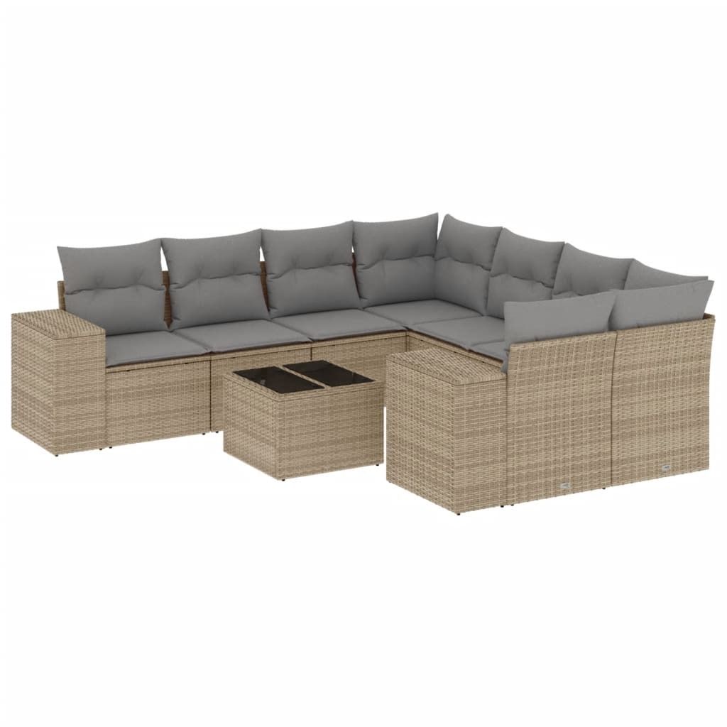 "SALE 2026" 9-tlg. Garten-Sofagarnitur - Balkonmöbel/Loungeset - elegantes Design - mit Kissen Beige Poly Rattan - Gartensofas DEMöbel923022