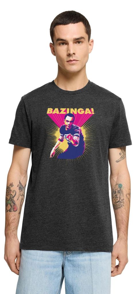 Spreadshirt The Big Bang Theory Sheldon Bazinga Männer Premium T-Shirt, M, Anthrazit meliert