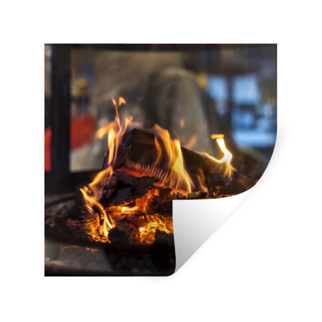 MuchoWow Wandtattoo Wandsticker Wandaufkleber Ein brennender Kamin 100x100 cm Selbstklebend und Repositionierbar - Wierderverwendbar - Selbstklebend