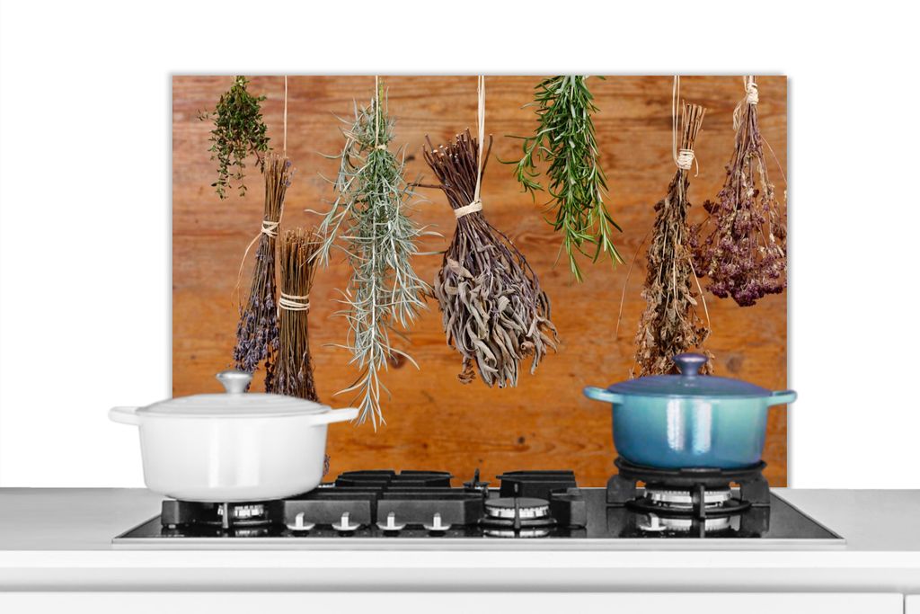 KitchenYeah Spritzschutz Küche - Küchenrückwand - Wandschutz für Herd und Spüle - Getrocknete Kräuter 90x60 - Alu-Dibond (Alternative zum S...