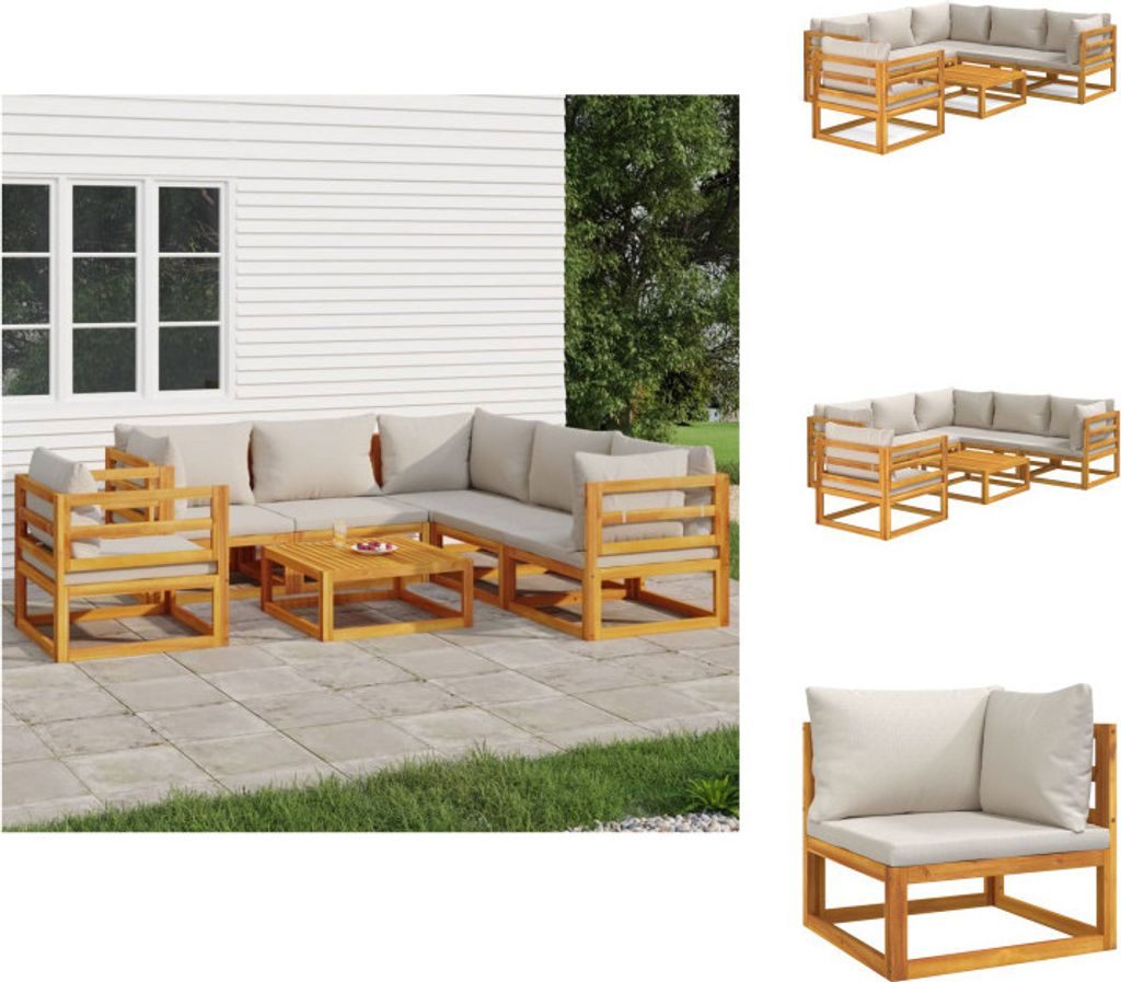 vidaXL 7-tlg. Garten-Lounge-Set mit Hellgrauen Kissen Massivholz - Gartenmöbel-Sets