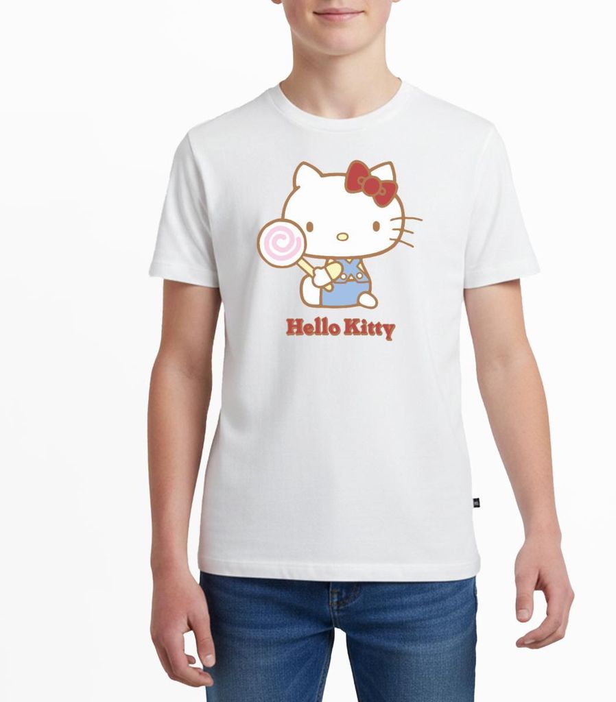Spreadshirt Hello Kitty Mit Lollipop Teenager Premium T-Shirt, 158/164 (12 Jahre), Weiß