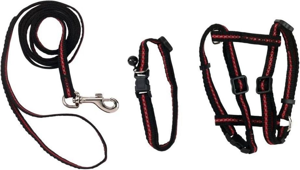 Set aus Halsband, Geschirr und Leine f. Katzen, reflektierend