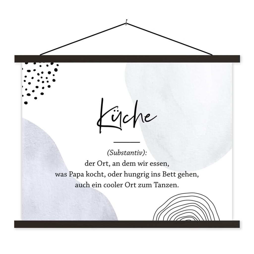 MuchoWow Textilposter Sprichwörter - Küche - Wörterbuch - Zitate - Definition Küche 60x45 cm mit schwarzem Rahmen - Poster Schlafzimmer