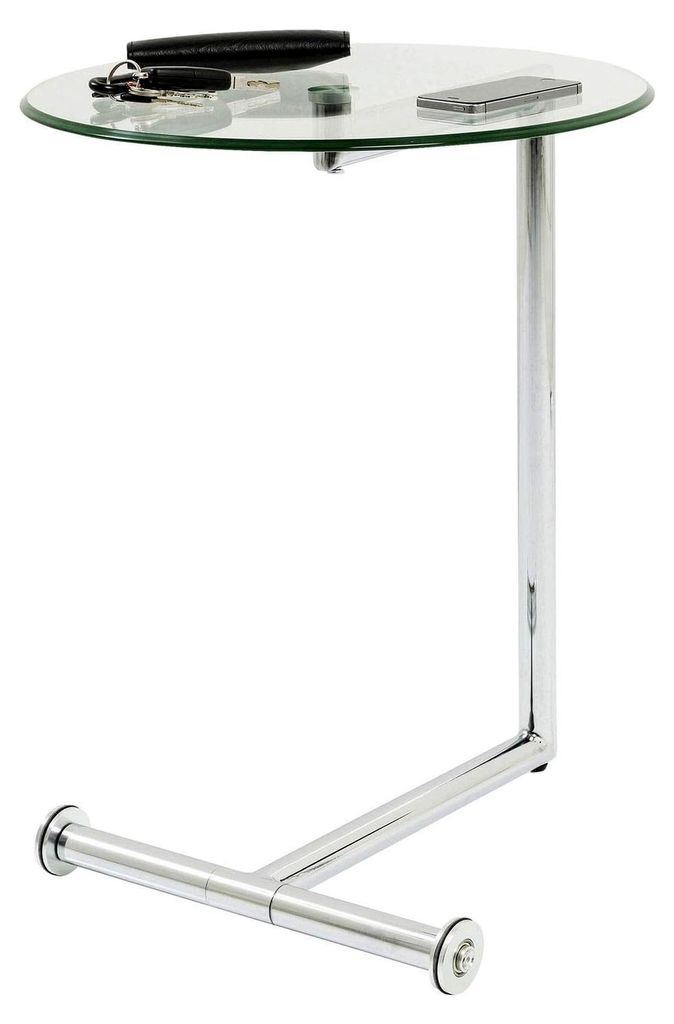 Beistelltisch Easy Living, Chrom, Rund, 46 cm Durchmesser, rollbar, Laptoptisch, Nachttisch, Wohnzimmertisch, Glasplatte, Stahlgestell, 63 x 46 x 4...