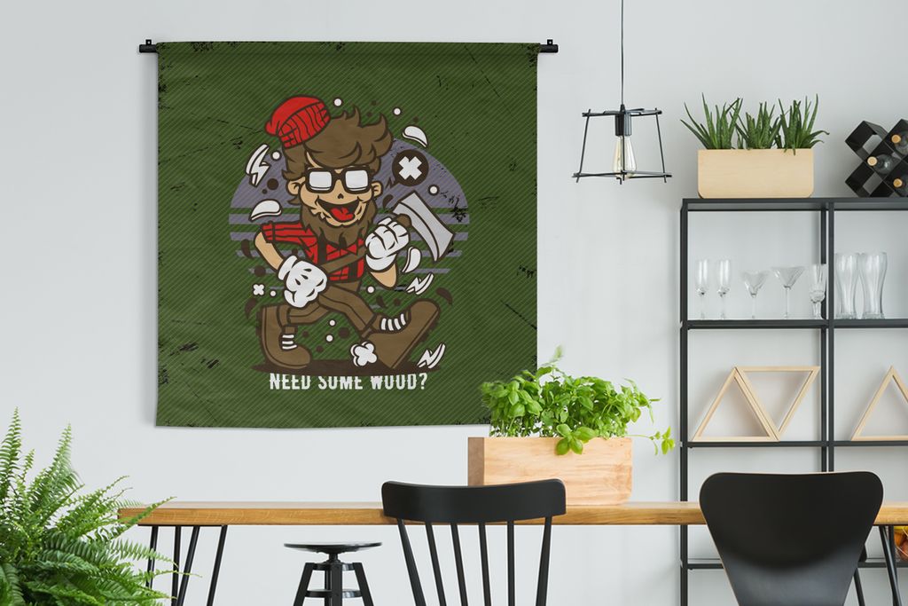 MuchoWow Wandteppich Wandbehang Vintage - Axt - Gläser 150x150 cm Tapisserie Dekoration Wandtuch - Wohnaccessoires - Modernes