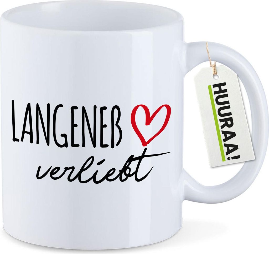 Huuraa Kaffeetasse Langeneß verliebt 330ml Weiß Keramik Kaffeebecher Geschenkidee