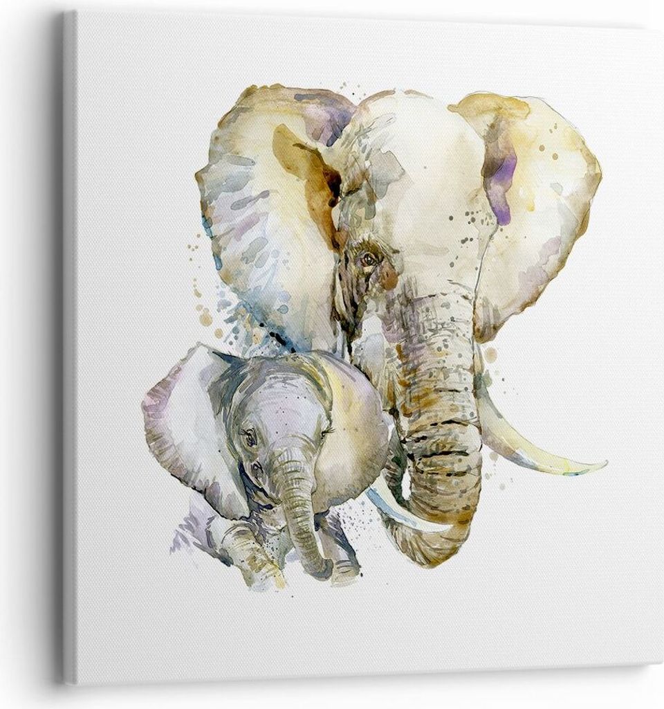 Bild auf Leinwand - Leinwandbild - Elefanten tier safari afrika - 30x30cm - Wand Bild - Wanddeko - Leinwanddruck - Bilder - Kunstdruck - Wanddekora...
