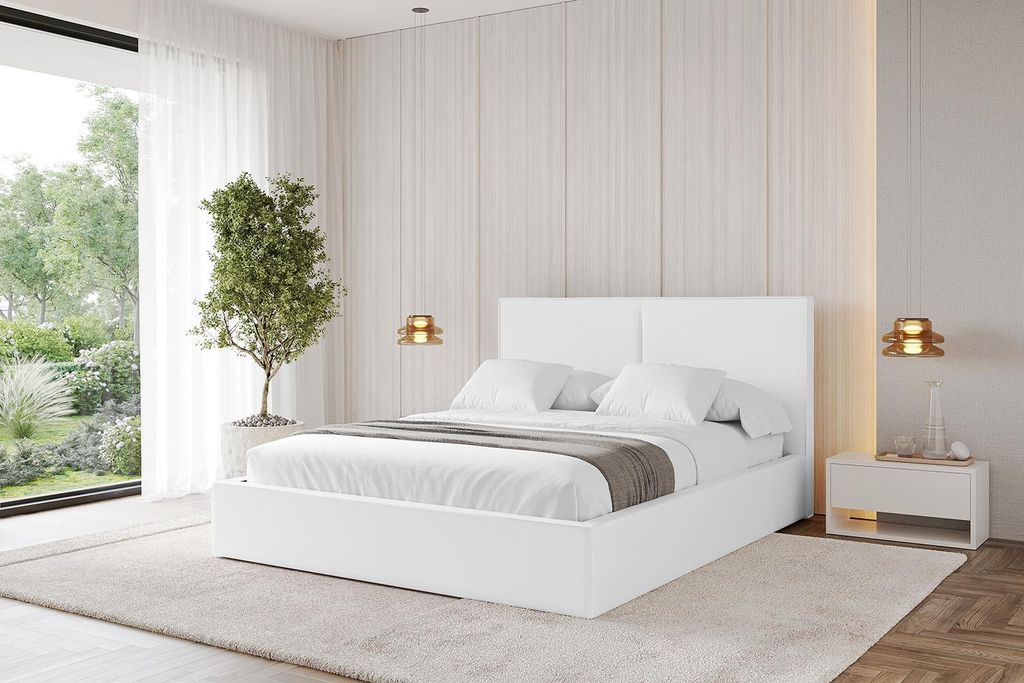 ALTDECOR Polsterbett mit Bettkasten - VANTO 200x200 Weiß Kunstleder- Bett mit Matratze H3/H4, Kopfteil, Boxbett, Doppelbett mit Stauraum