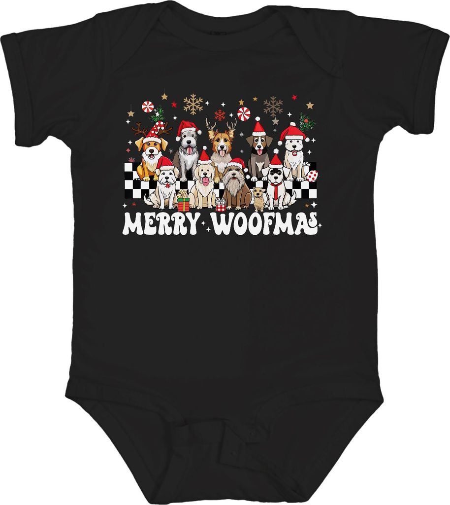 Merry Woofmas Hund Hunde Hundehalter - Weihnachten Xmas Christmas Unisex Baby Body, Schwarz, 3/6