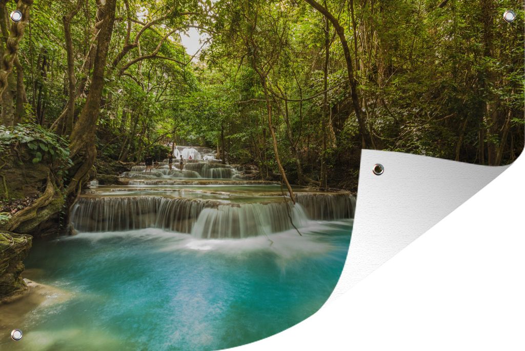 MuchoWow 90x60 cm Outdoor-Poster Gartendeko Sichtschutz Garten Poster für den Garten Grüne Bäume und blaues Wasser an einem thailändischen W...
