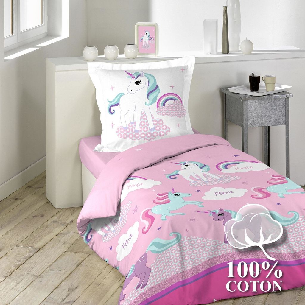 Einhorn-Bettwäsche mit Kissenbezug, Baumwolle, Mehrfarbig, Produktbild 