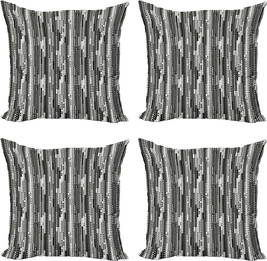 ABAKUHAUS Schwarz und weiß Kissenbezug Set (4 Stück), geometrisch, Moderner Doppelseitiger Digitaldruck, 50 cm x 50 cm, Schwarz-Weiss