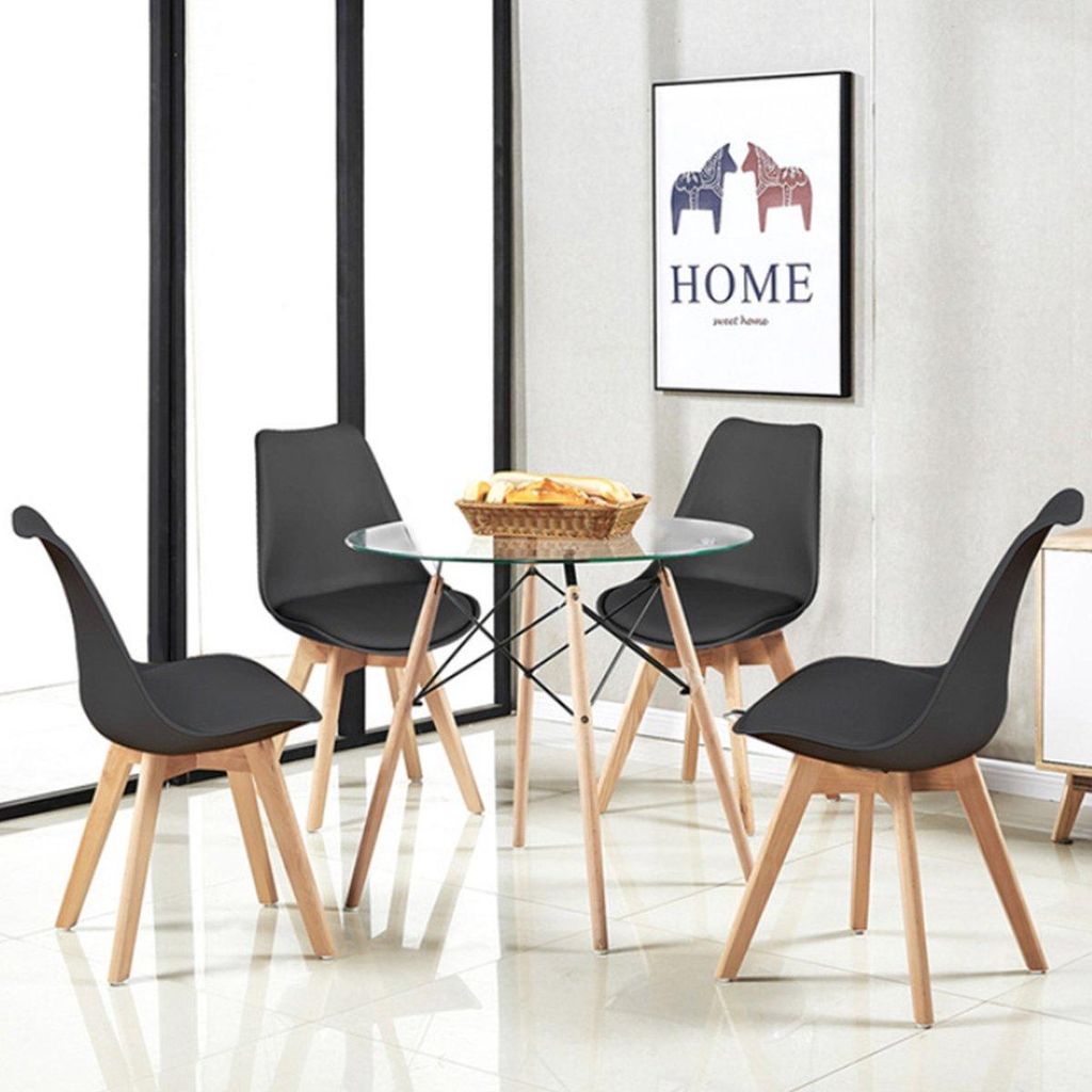 Happyment Esstisch mit 4 Stühlen – Runde Eethoek – Kuipstühle – Wohnzimmer & Küche – Schwarz