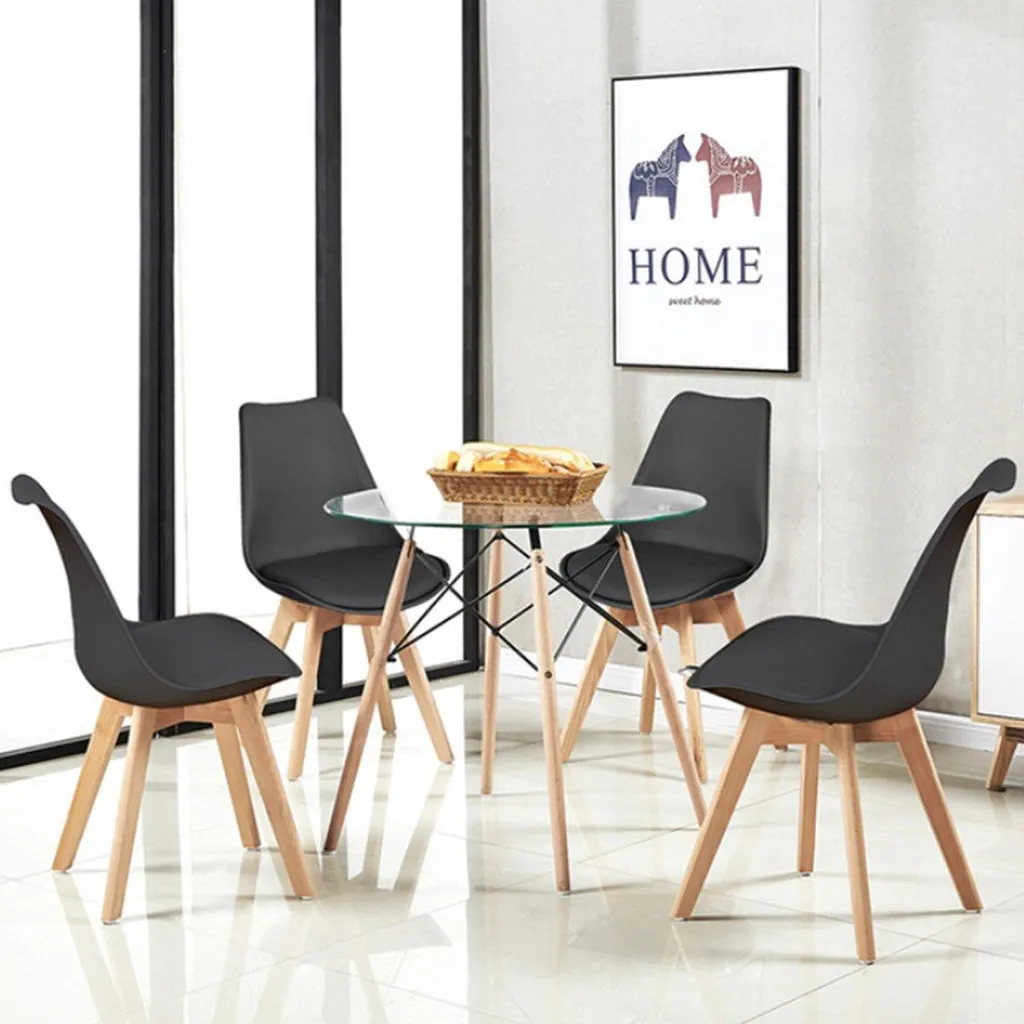 Table à manger Happyment avec 4 Kuipstühle Noir - Style Scandinave