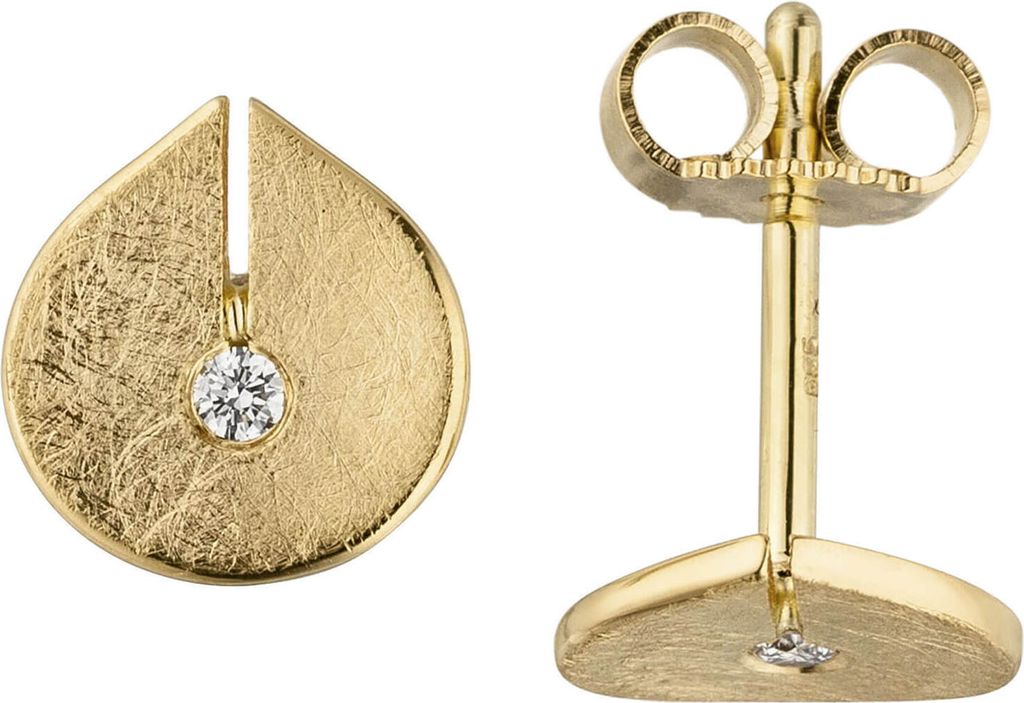 Ohrstecker aus 585 Gold Gelbgold eismattiert mit 2 Diamanten Brillanten 0,04 ct.