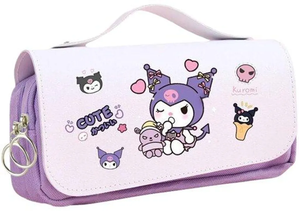 Grand sac Kuromi souple en toile avec imprimé chat et bandoulière 30cm