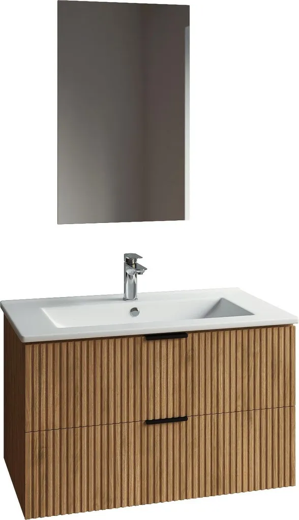 Aménagement salle de bain : Meuble 80cm bois ondulé pour espace zen et chic