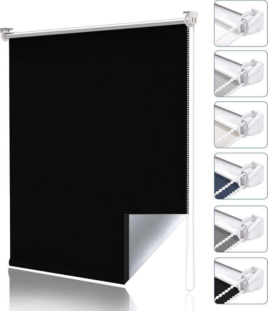 Allesin Verdunklungsrollo ohne Bohren & mit Bohren, Klemmrollo Fensterrollo Schwarz 40x170cm (BxH) , Thermorollo Sichtschutz und Sonnenchutz, Klemm...