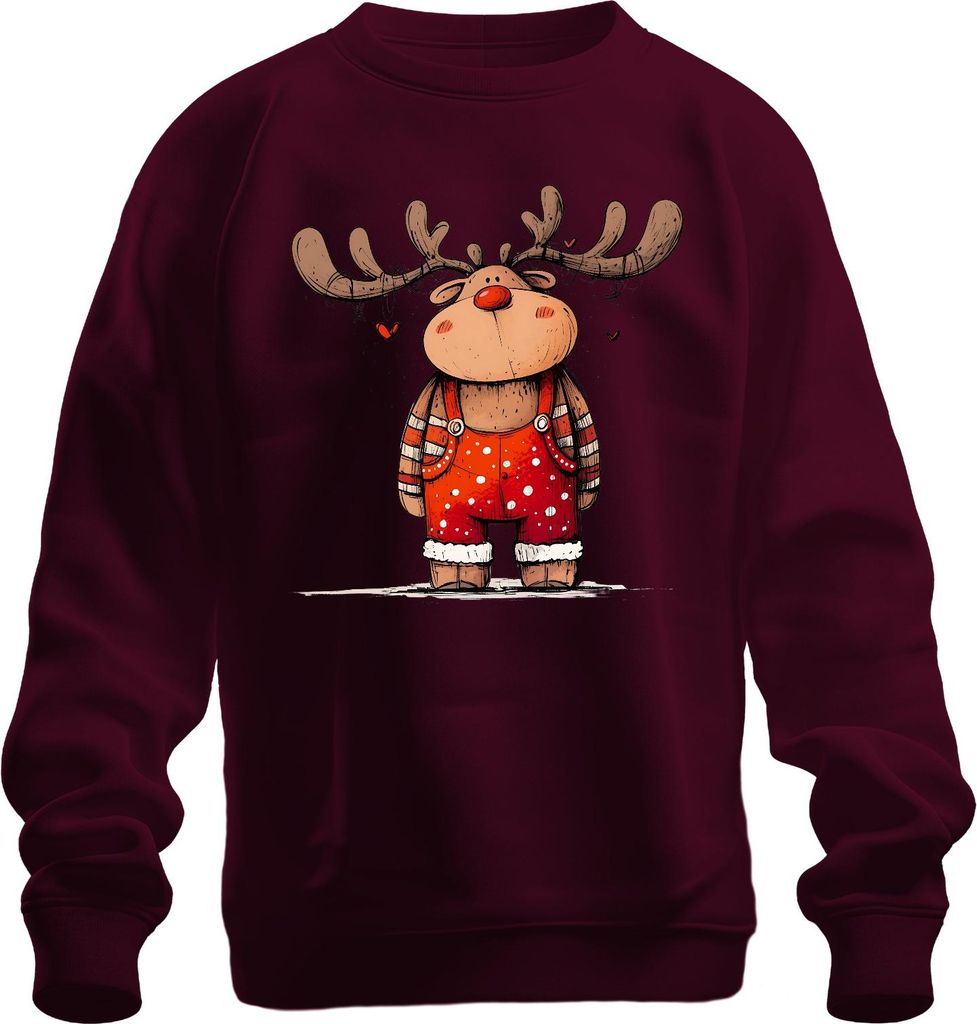 Niedliches Rentier Lichterkette Rotnase Weihnachten Geschenk Uni Sweatshirt Pullover, Burgundy, XXL