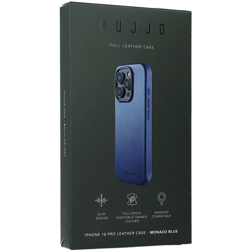 Protection luxe iPhone 16 Pro Mujjo étui cuir véritable bleu monaco - 11